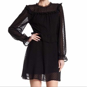 NWT Black High Crochet Neck Dress with Ruffles